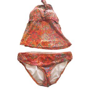 Lauren Ralph Lauren Orange Print 2 Piece‎ Bikini Swimsuit Swim Halter Size 6